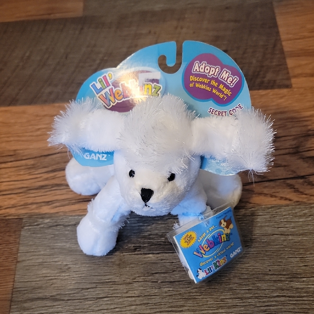 GANZ White Lil' Kinz Plush Puppy with Blue Ribbon Tag